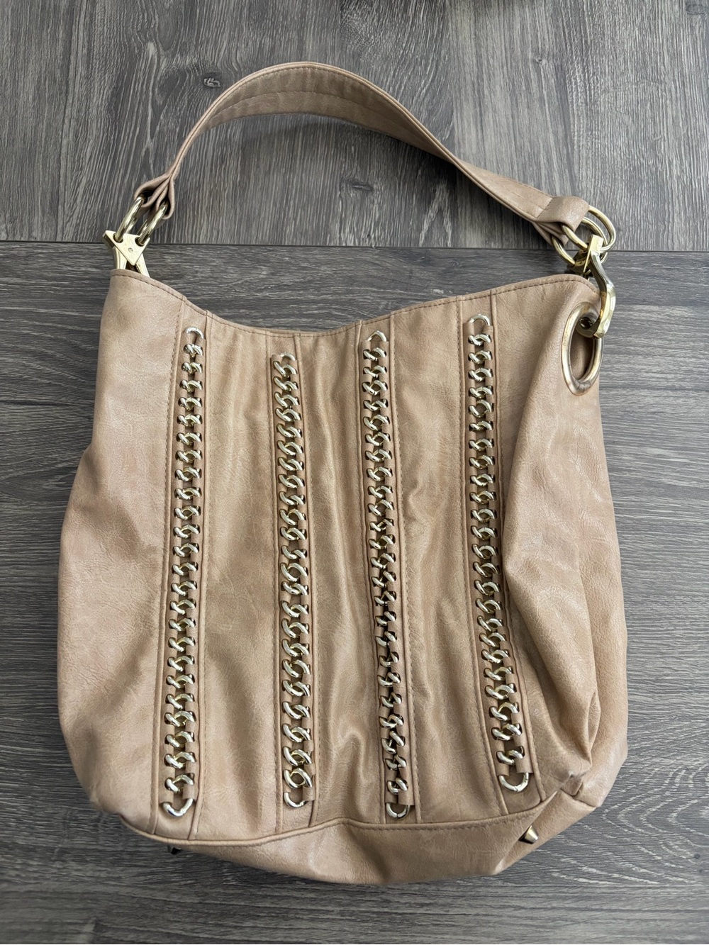 Braciano Taupe Shoulder Hobo Bag with Chain Detail